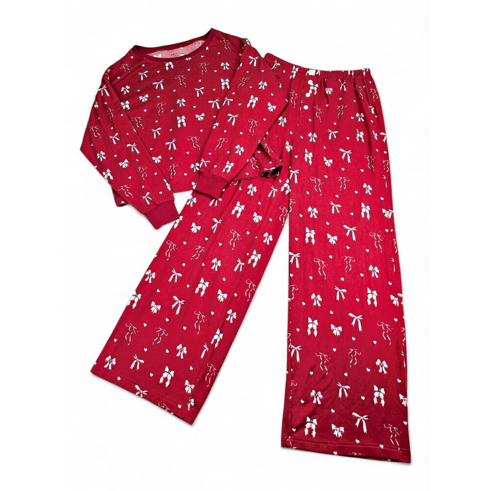 American Eagle Bow Print Long-Sleeve Pajama Loungewear Set XS